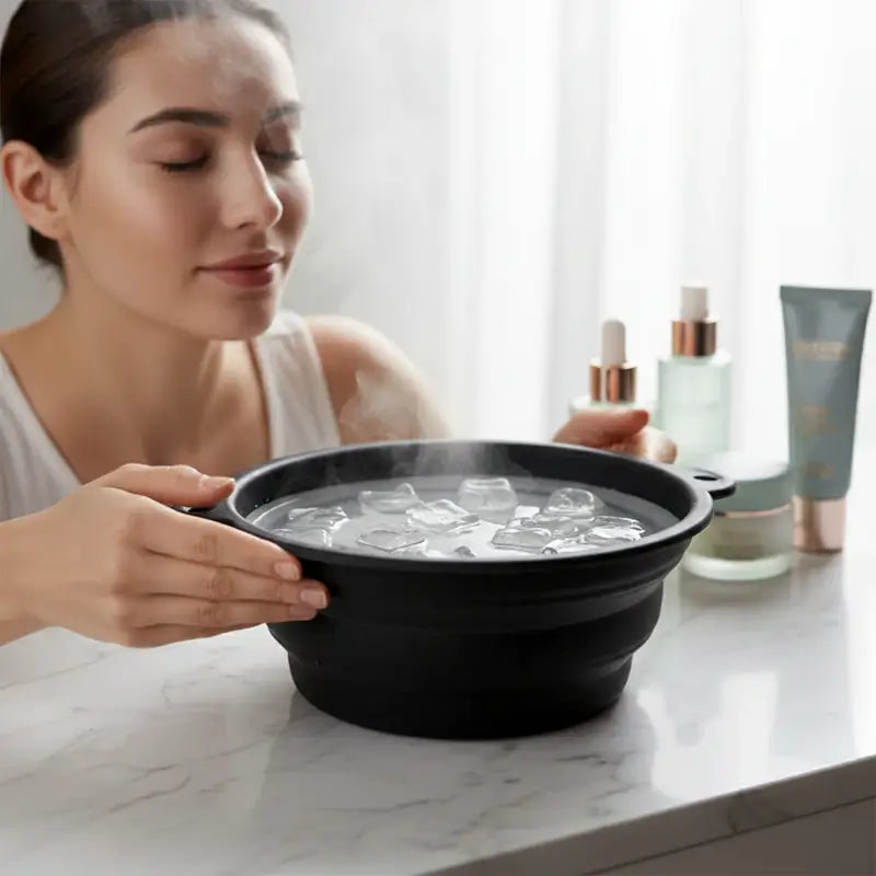 Silicone Ice Facial Bowl with Built-In Ice Tray Foldable Skin Care Bowl (1 Pc)