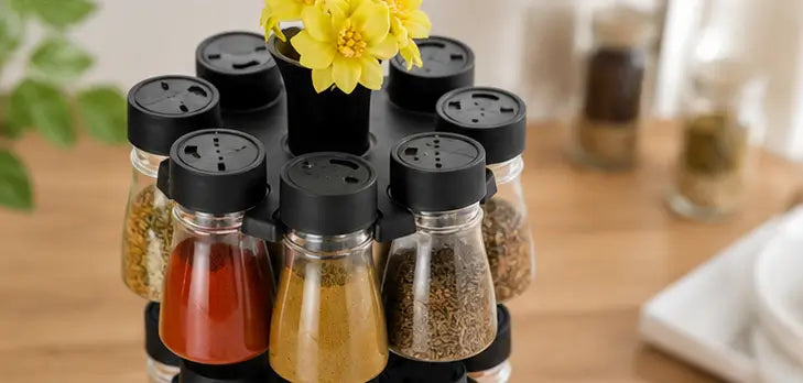 16-in-1 Revolving Condiment Set – Rotating Plastic Spice Rack & Kitchen Masala Organizer