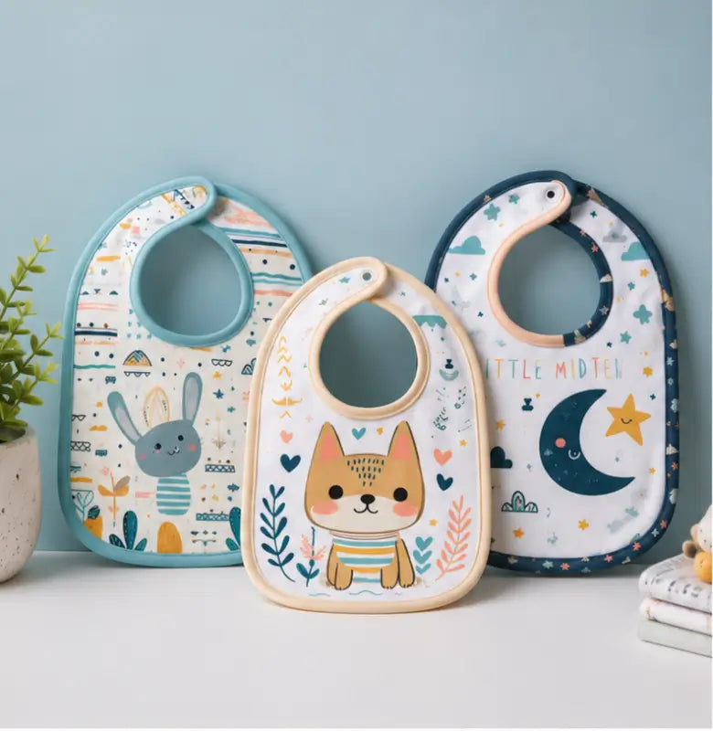 Baby Bibs Pack of 3 – Waterproof Silicone & Soft Cotton Feeding Bib Set for Babies & Toddlers