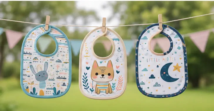 Baby Bibs Pack of 3 – Waterproof Silicone & Soft Cotton Feeding Bib Set for Babies & Toddlers